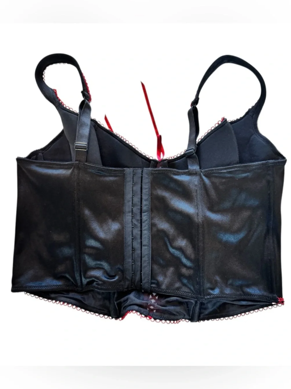 Cacique Burgundy Corset Bra Top Size 44 Black/Red Padded Adjustable Straps
